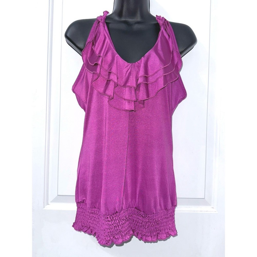 Charlotte Russe purple halter-neck blouse or top featuring ruffles